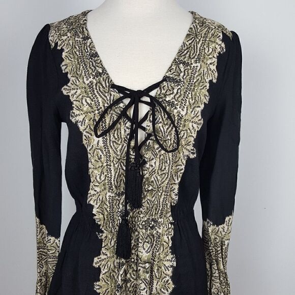 Free People Black Boho Tunic Tassel Size Small - Picture 4 of 7